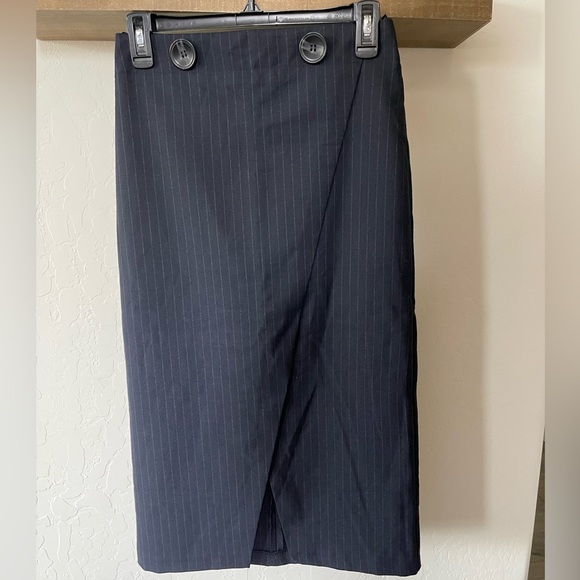 Topshop| Pinstripe Midi Skirt with Oversized Buttons & Cross Over Detail••• - Picture 1 of 12